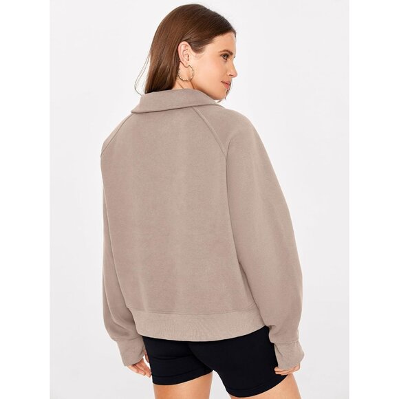 Womens Half Zip Fleece Pullover Sweatshirt Cotton Polyester Cozy Casual - Picture 5 of 5